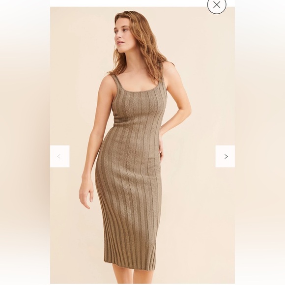 FP Beach by Free People Ribbed Knit Maxi Dress Tan Brown Sleeveless Bodycon L - Picture 1 of 11